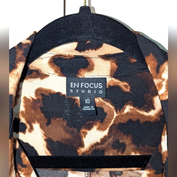 En Focus Studio Size 10 Women's Knee Length Leopard Collar Shirt Dress NWoT - Picture 5 of 10